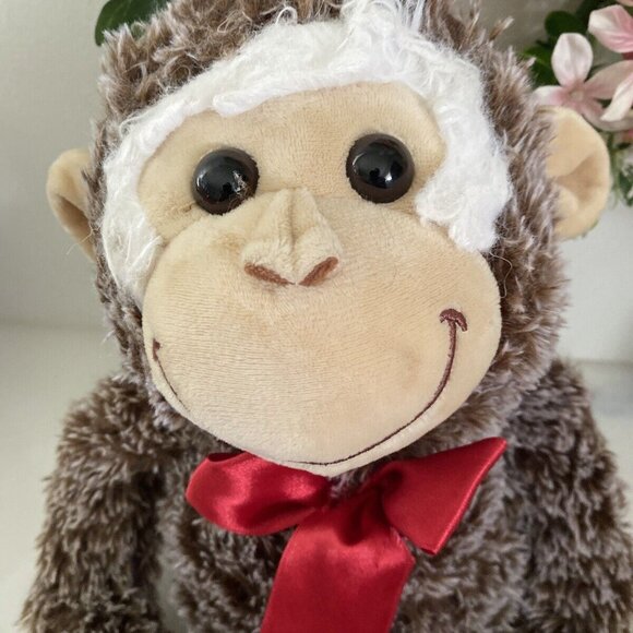 Vintage Pier One 1‎ Imports Brown Hanging Monkey Plush Poseable Animal 26" Bow - Picture 4 of 16